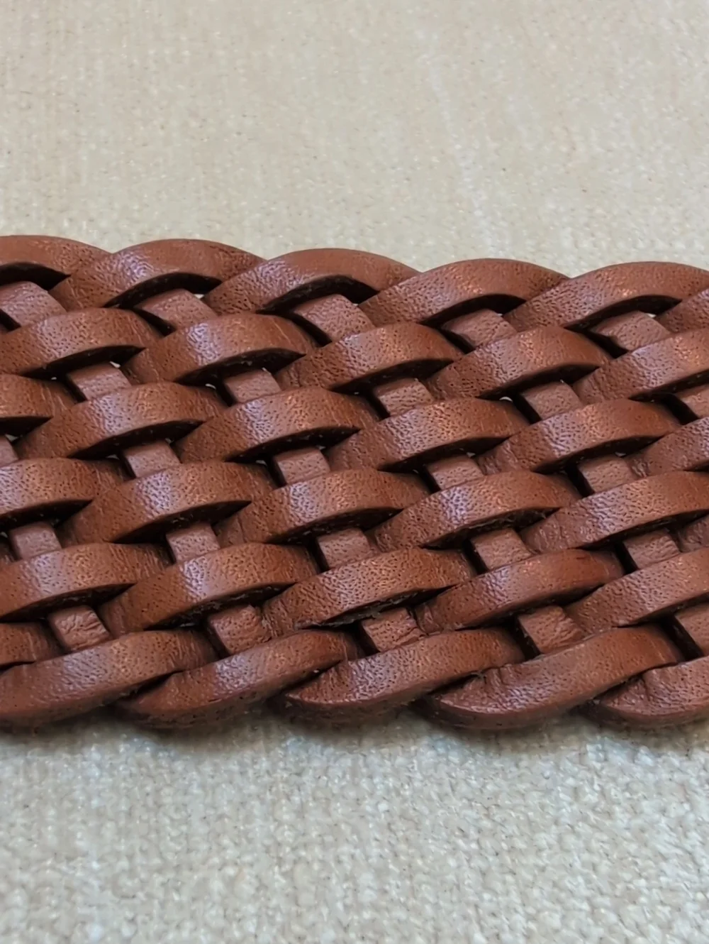 Eddie Bauer Brown Leather Woven Belt Size M Classic Casual Style Made in USA